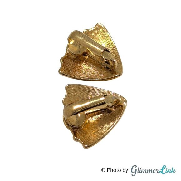 VTG 80s Avon Abstract Style Dark Blue Chevron Enamel Gold Tone Clip On Earrings - Picture 6 of 10